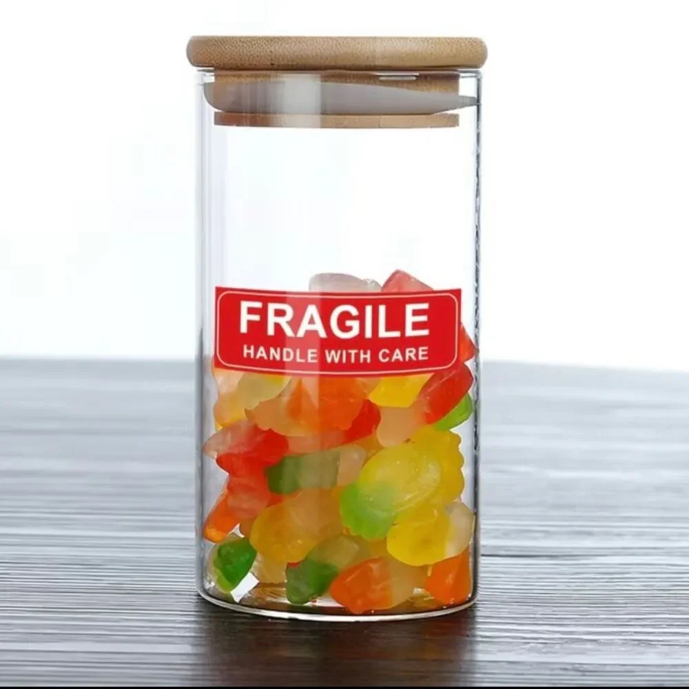 New 750 Pcs. FRAGILE HANDLE WITH CARE Red Stickers 5 Rolls with 150 each 3”x1”